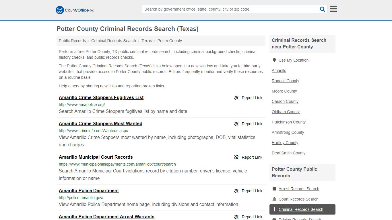 Criminal Records Search - Potter County, TX (Arrests ...